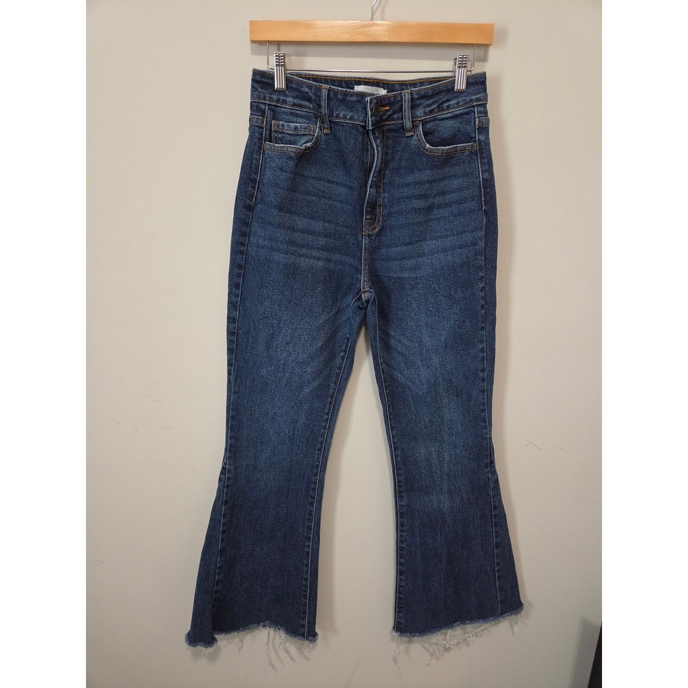 Cello Womens High Rise Crop Flare Raw‎ Hem Jeans Dark Wash WV37987DK Size 7